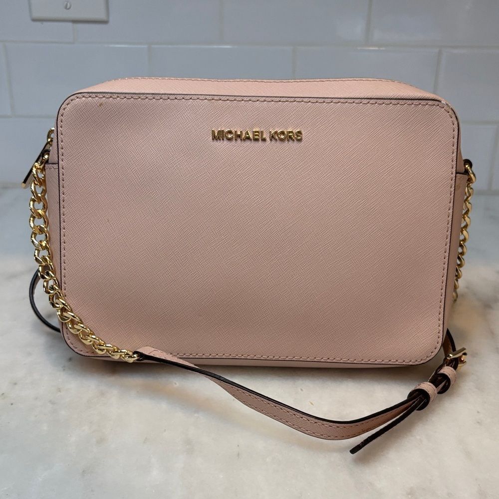 Michael Kors Bag Crossbody Purse Handbag Leather Cynthia Pink Chain Satchel Bag